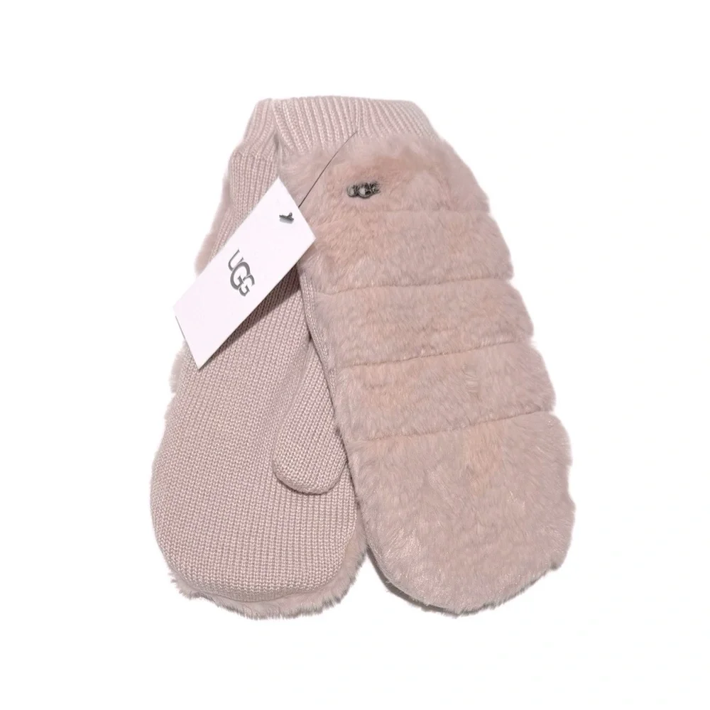 UGG Pink Lush Faux Fur Mittens NWT
